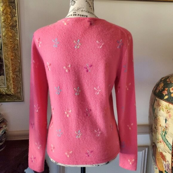 Vintage Talbots Pure Cashmere Hot Pink Floral Sweater - Picture 5 of 6